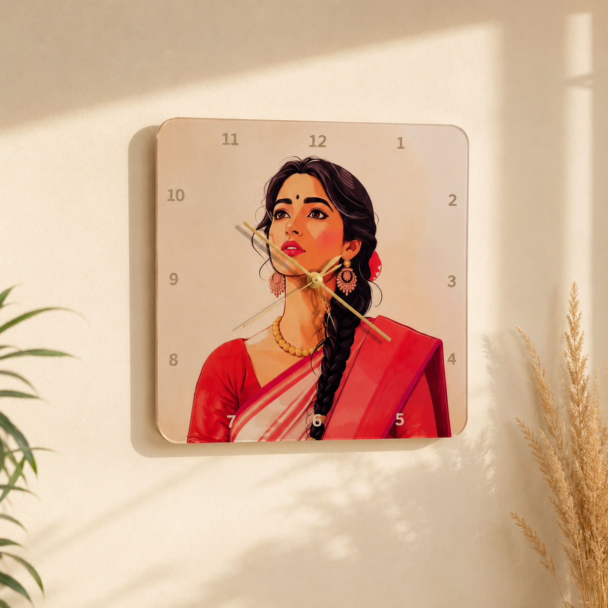 Custom photo clocks and alarm clocks featuring personalized couple portraits displayed indoors and outdoors.
