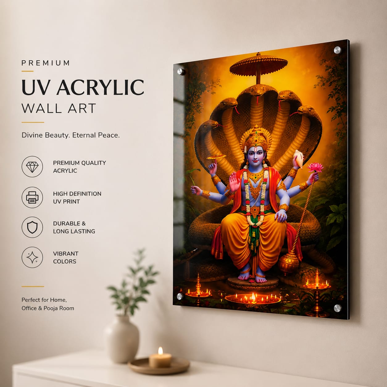 Premium Lord Vishnu UV Acrylic Wall Art